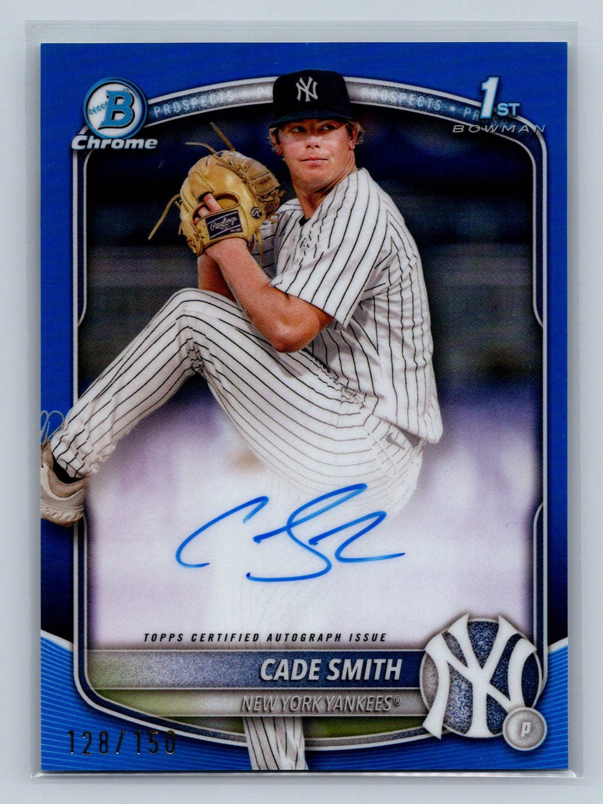 Cade Smith 2025 Bowman Chrome 1st Blue Refractor Auto /150 #CPA-CS Yankees