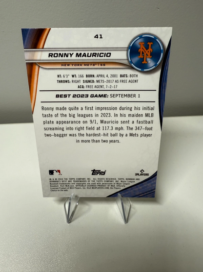 Ronny Mauricio 2024 Bowman's Best Yellow Lazer Refractor RC #41 Mets