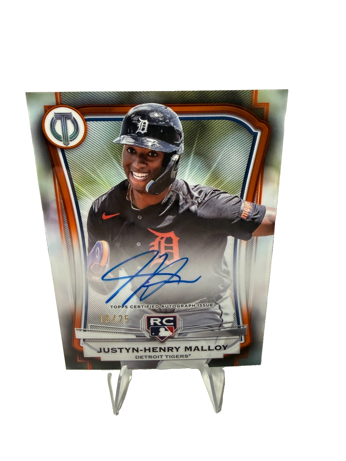 Justyn-Henry Malloy 2025 Topps Tribute League Inauguration Orange Auto RC /25