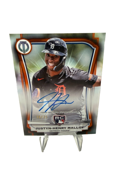 Justyn-Henry Malloy 2025 Topps Tribute League Inauguration Orange Auto RC /25