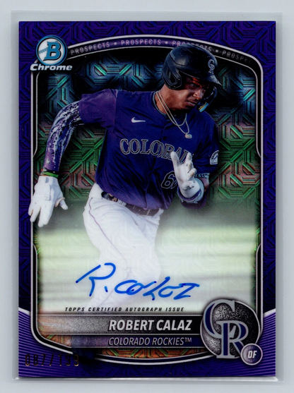 Robert Calaz 2025 Bowman Chrome Purple Mojo Refractor Auto /199 #BMA-RC Rockies