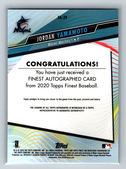 Jordan Yamamoto 2020 Topps Finest Green Wave Refractor Auto RC /99 #FA-JY