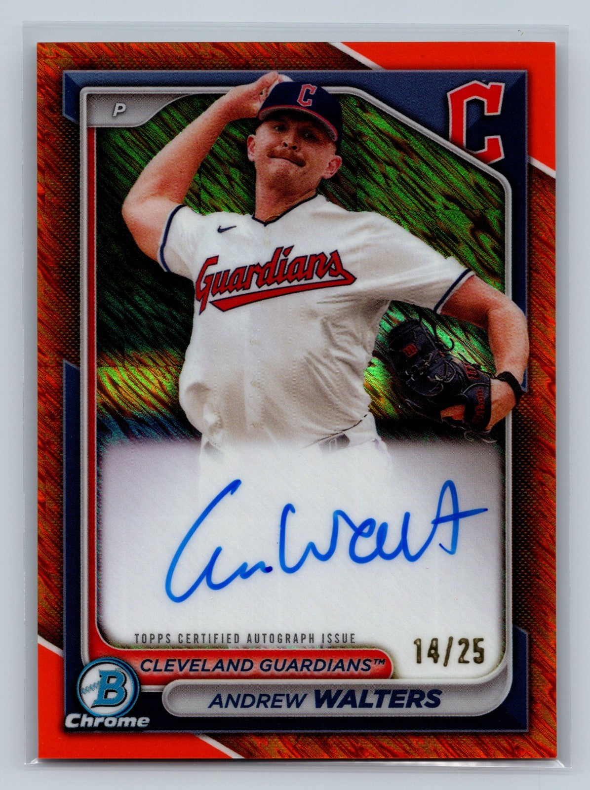 Andrew Walters 2024 Bowman Chrome Prospects Orange Shimmer Refractor Auto /25