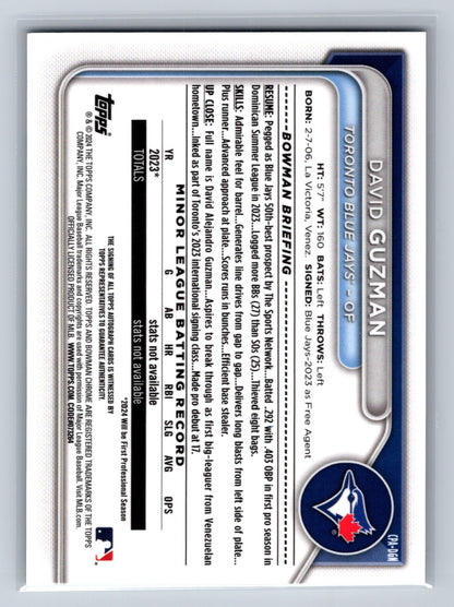David Guzman 2024 Bowman Chrome 1st Auto #CPA-DGN Blue Jays