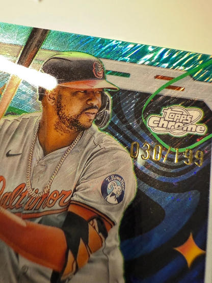 Eloy Jimenez 2024 Topps Cosmic Chrome Aqua Equinox Refractor /199 #111 Orioles