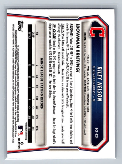 Riley Nelson 2026 Bowman Chrome 1st Purple RayWave Refractor /250 #BCP-124