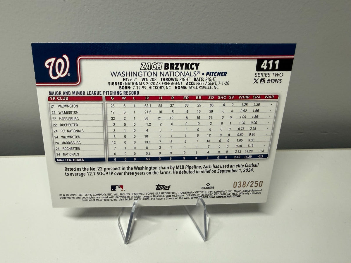Zach Brzykcy 2025 Topps Series 2 Purple Rainbow Foilboard RC /250 #411 Nationals