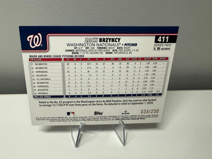 Zach Brzykcy 2025 Topps Series 2 Purple Rainbow Foilboard RC /250 #411 Nationals