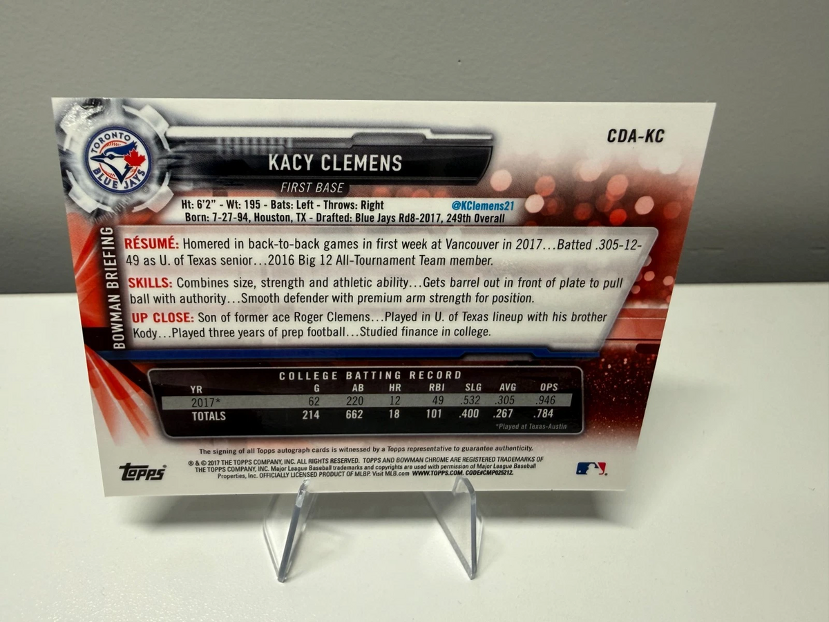 Kacy Clemens 2017 Bowman Draft Chrome 1st Auto #CDA-KC Blue Jays