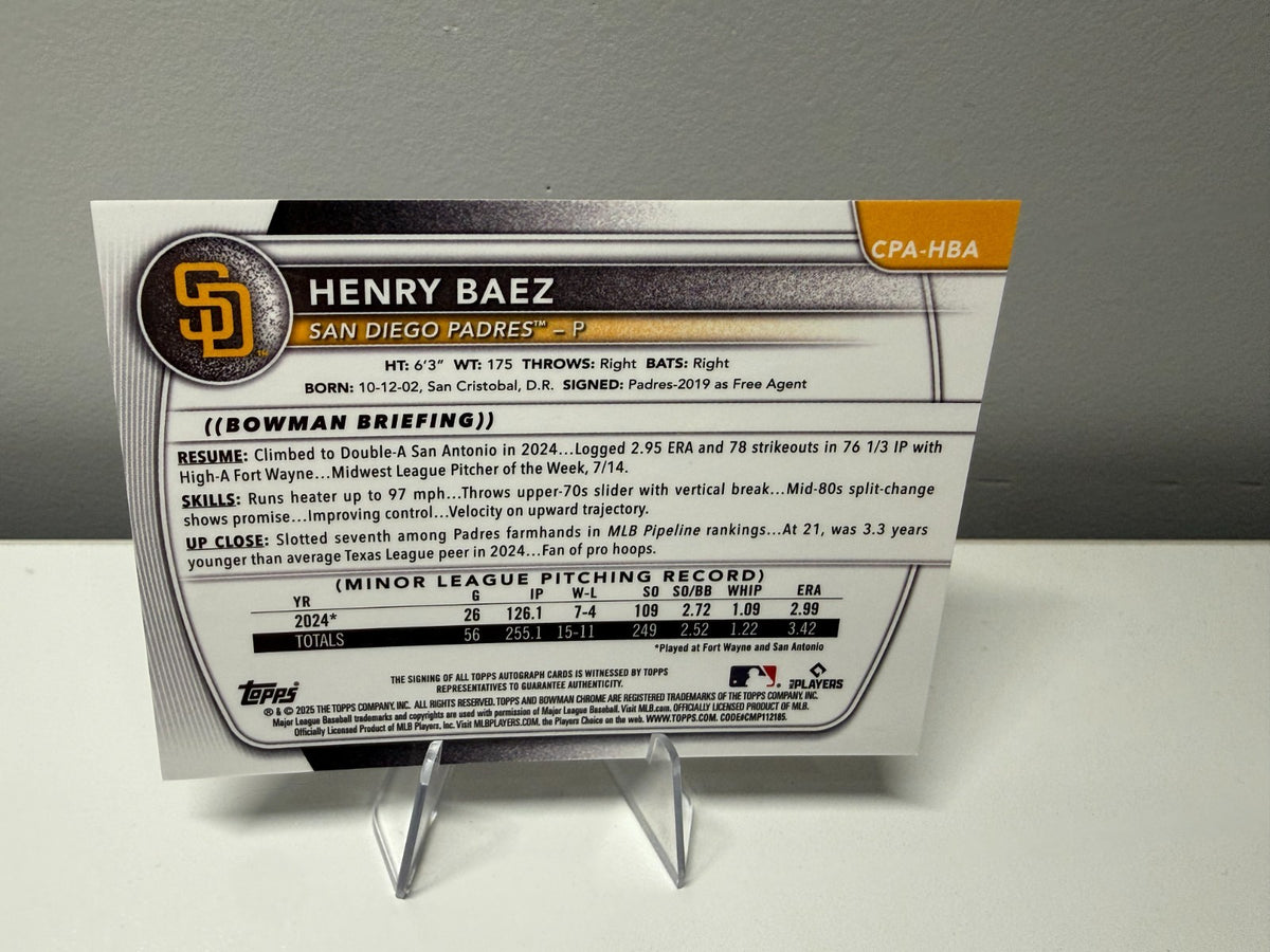Henry Baez 2025 Bowman Chrome 1st Auto #CPA-HBA Padres