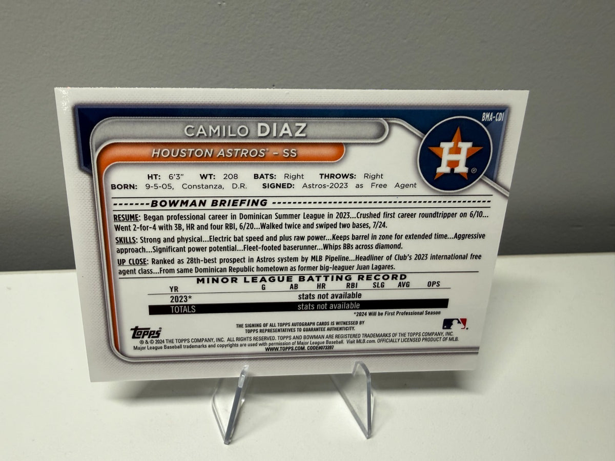 Camilo Diaz 2024 Bowman Chrome Mega Box Mojo Refractor Auto #BMA-CDI Astros