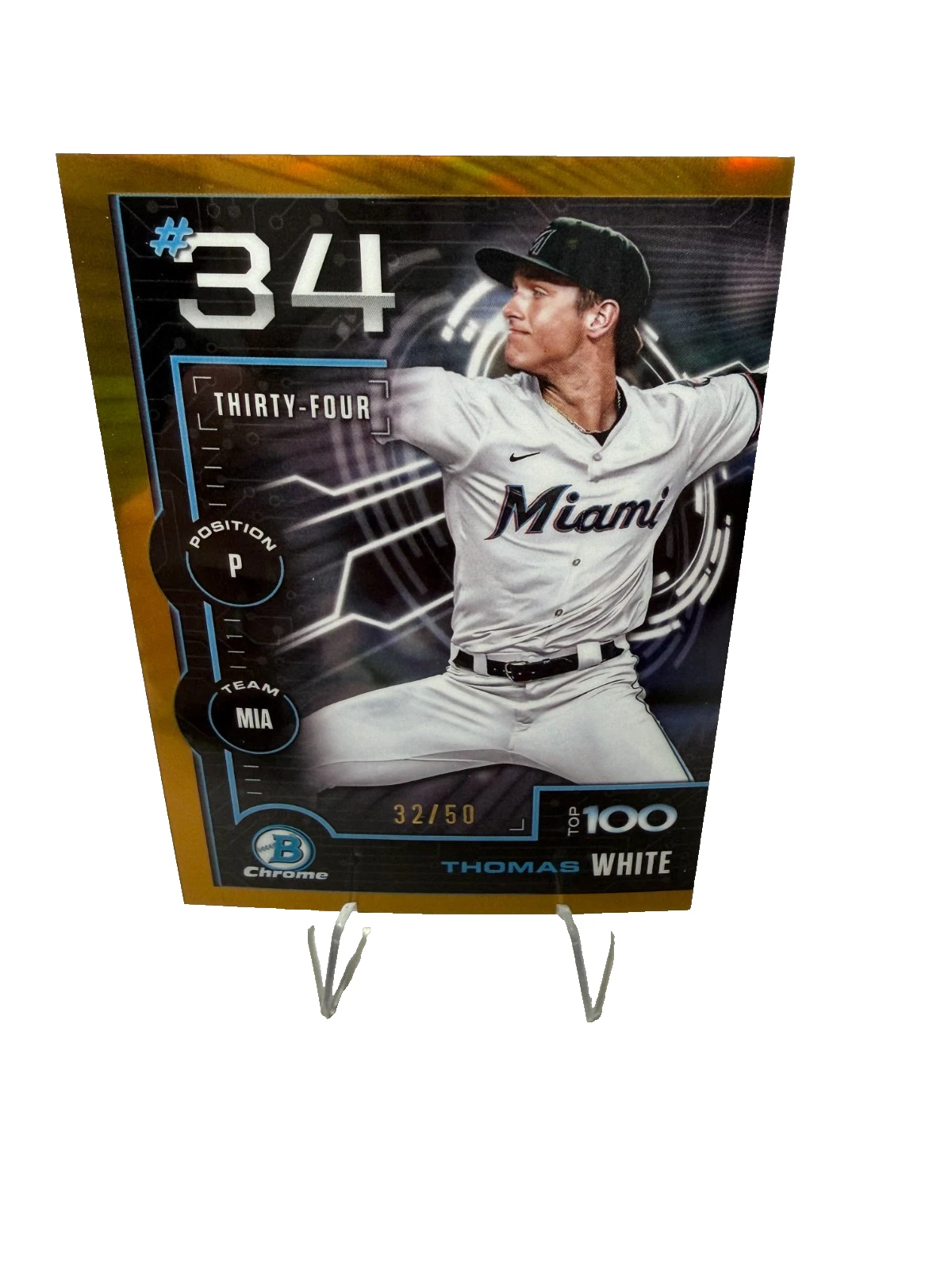 Thomas White 2025 Bowman Scouts Top 100 Gold Refractor /50 #BTP-34 Marlins