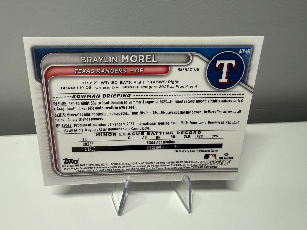 Braylin Morel 2024 Bowman Chrome 1st Refractor /499 #BCP-192 Rangers