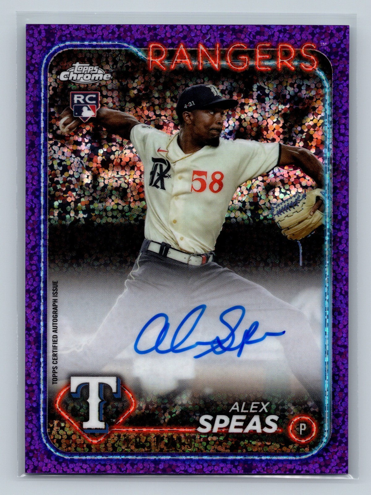 Alex Speas 2024 Topps Chrome Purple Speckle Refractor Auto RC /299 #RA-ASP