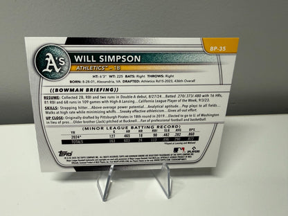 Will Simpson 2025 Bowman 1st Sky Blue Border /499 #BP-35 Athletics