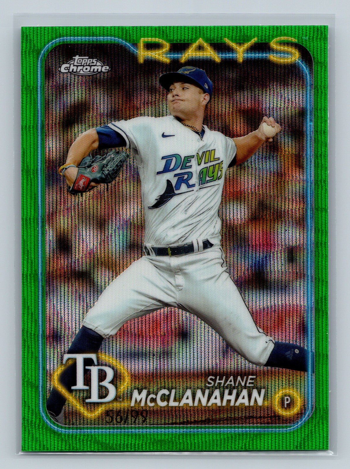 Shane McClanahan 2024 Topps Chrome Green Wave Refractor /99 #135 Rays