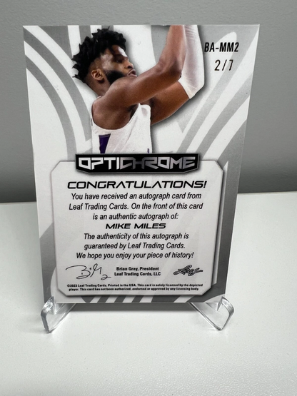 Mike Miles 2022-23 Leaf Optichrome Silver Black Prismatic Auto RC /7 #BA-MM2