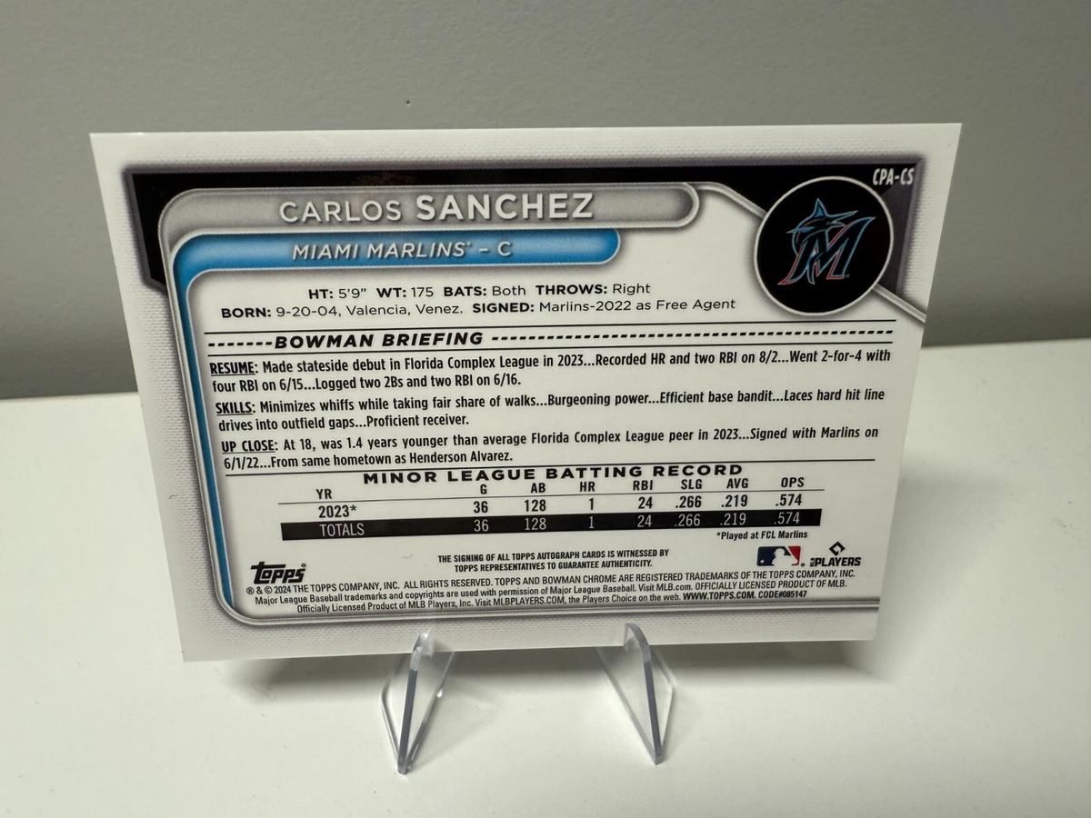 Carlos Sanchez 2024 Bowman Chrome 1st Mojo Refractor Auto /150 #CPA-CS Marlins