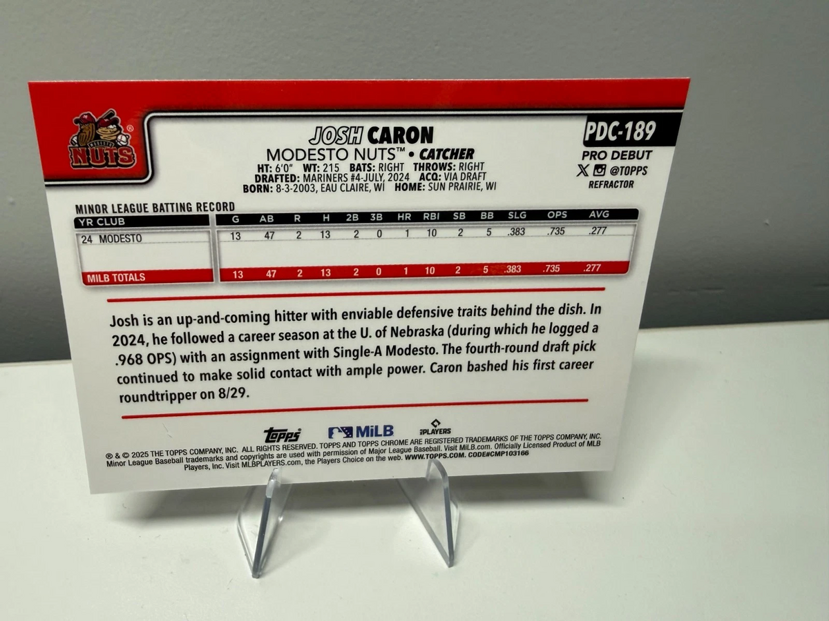 Josh Caron 2025 Topps Pro Debut Refractor /199 #PDC-189 Nuts