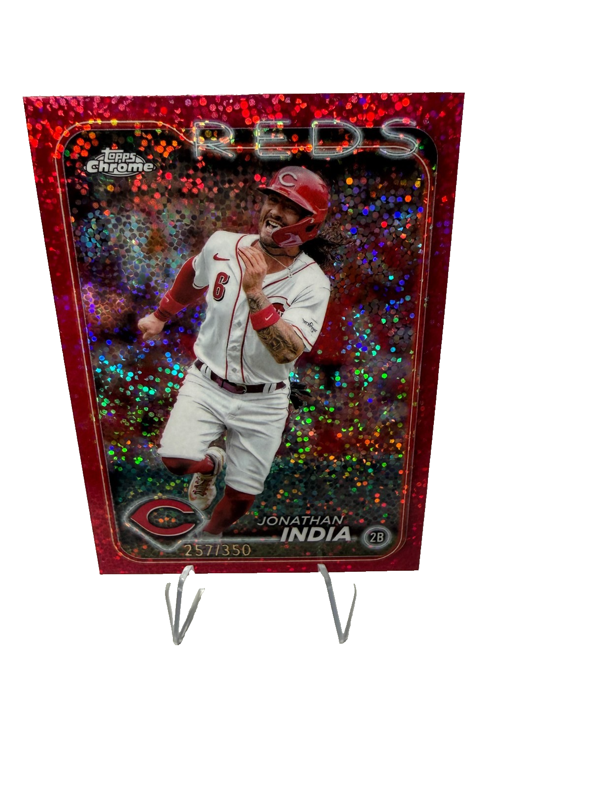 Jonathan India 2024 Topps Chrome Magenta Speckle Refractor /350 #185 Reds