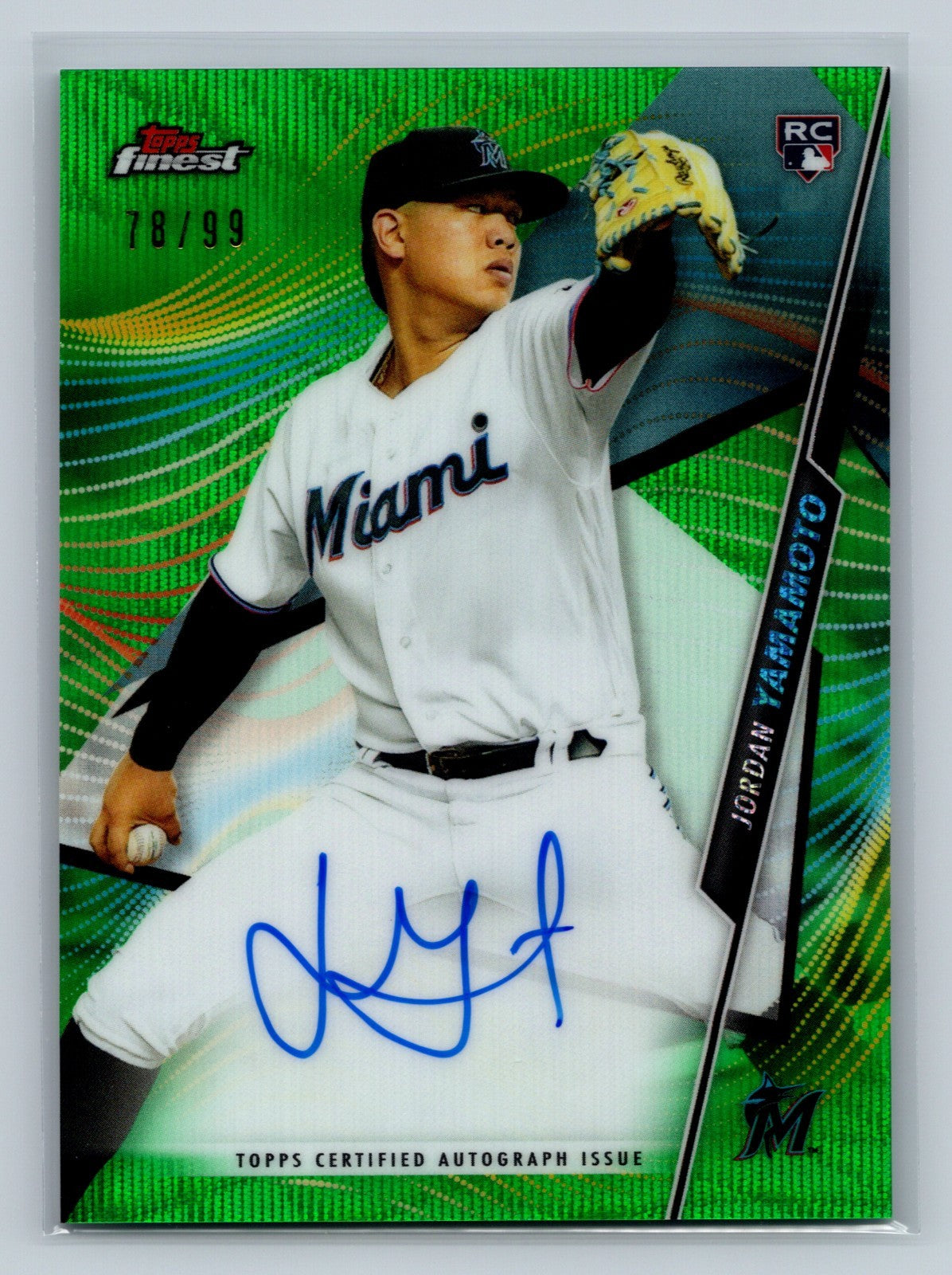 Jordan Yamamoto 2020 Topps Finest Green Wave Refractor Auto RC /99 #FA-JY
