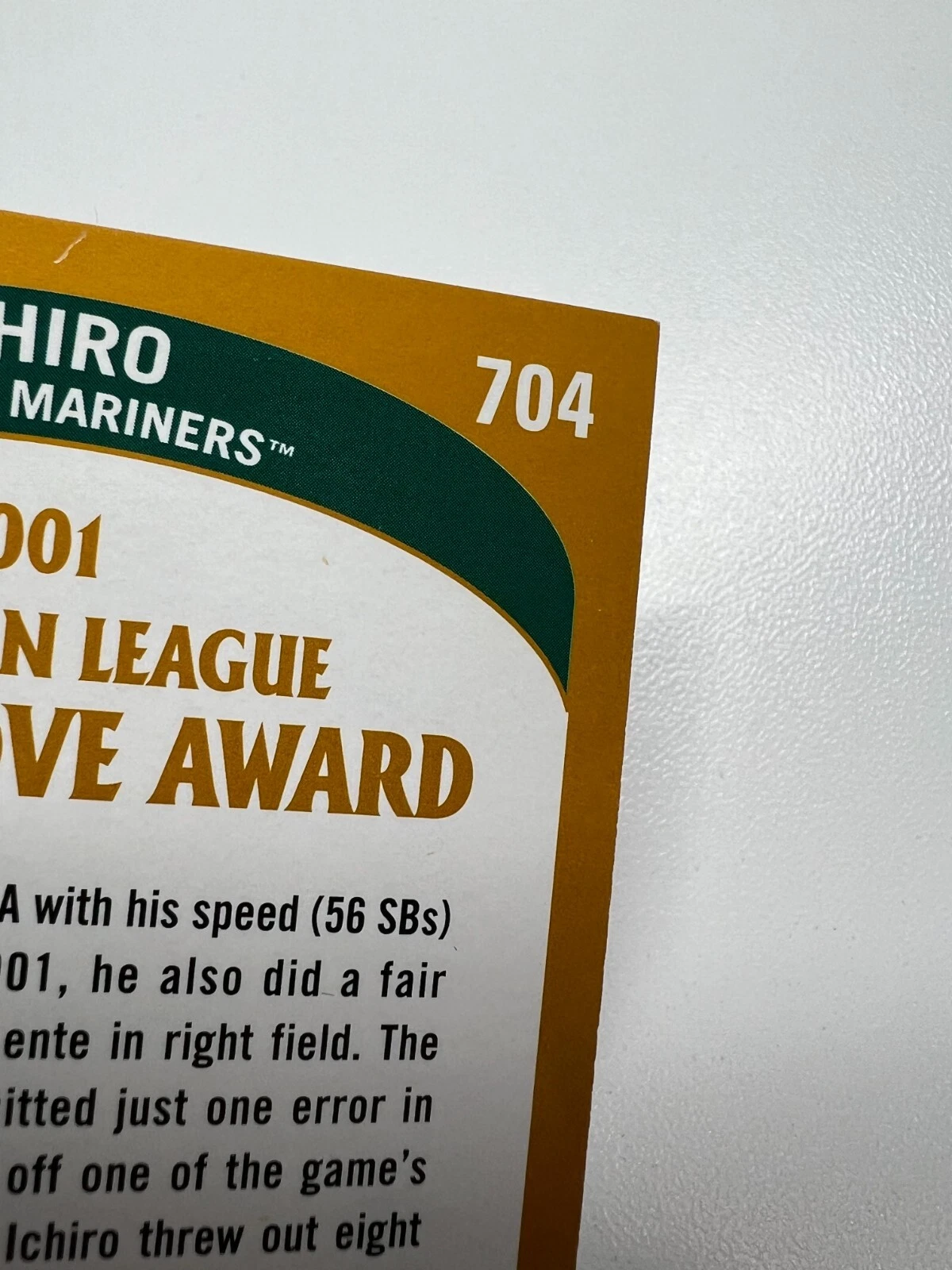 Ichiro 2002 Topps Gold Glove Award Card #704 Mariners