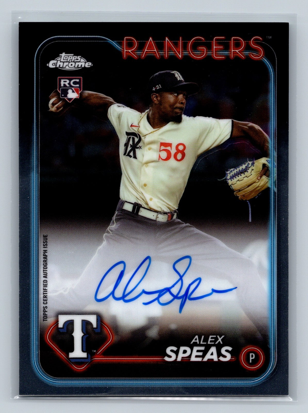 Alex Speas 2024 Topps Chrome Auto RC #RA-ASP Rangers