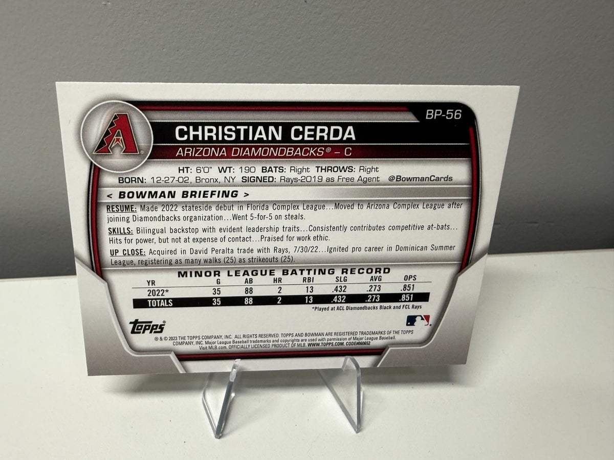 Christian Cerda 2023 Bowman 1st Paper Prospect Yellow /75 #BCP-56 Diamondbacks