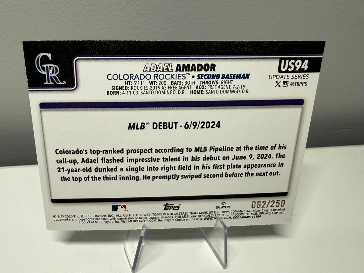 Adael Amador 2025 Topps Update Series Purple Foil RC /250 #US94 Rockies