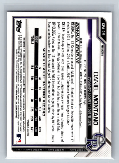 Daniel Montano 2021 Bowman Chrome 1st Refractor Auto /499 #CPA-DM Rockies