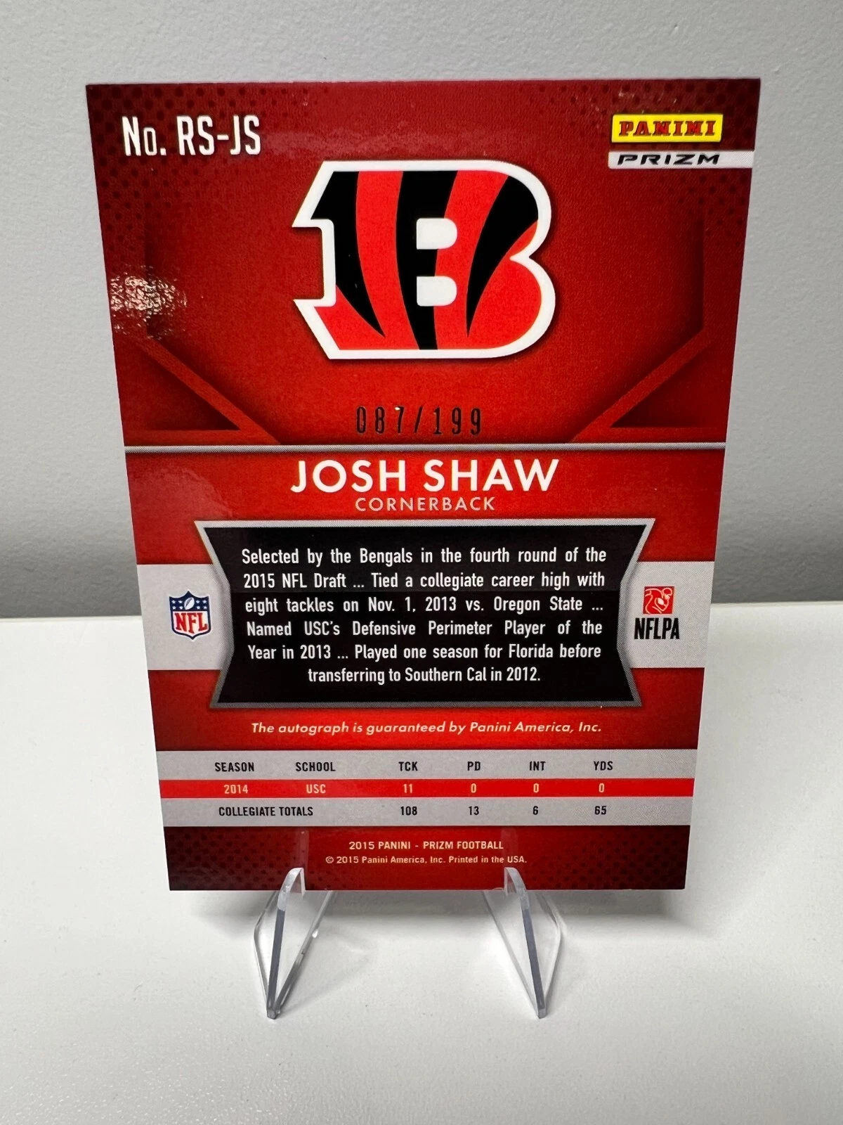 Josh Shaw 2015 Panini Prizm Blue Auto RC /199 #RS-JS Bengals