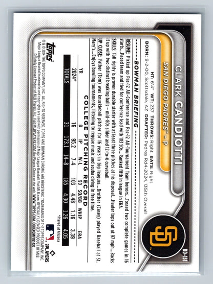 Clark Candiotti 2024 Bowman Draft 1st Paper Sky Blue /499 #BD-151 Padres