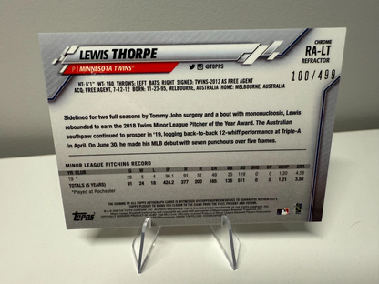 Lewis Thorpe 2020 Topps Chrome Refractor Auto RC /499 #RA-LT Twins