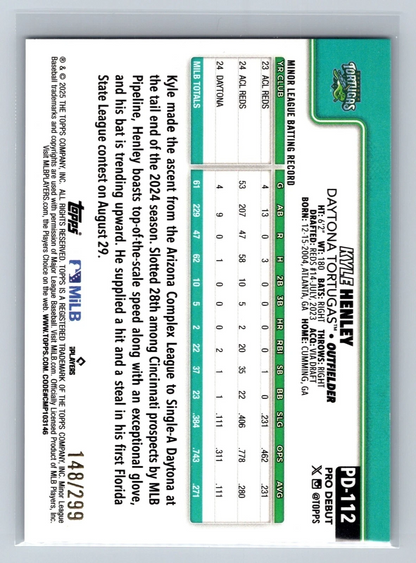 Kyle Henley 2025 Topps Pro Debut Purple Foil Auto /299 #PD-112 Tortugas