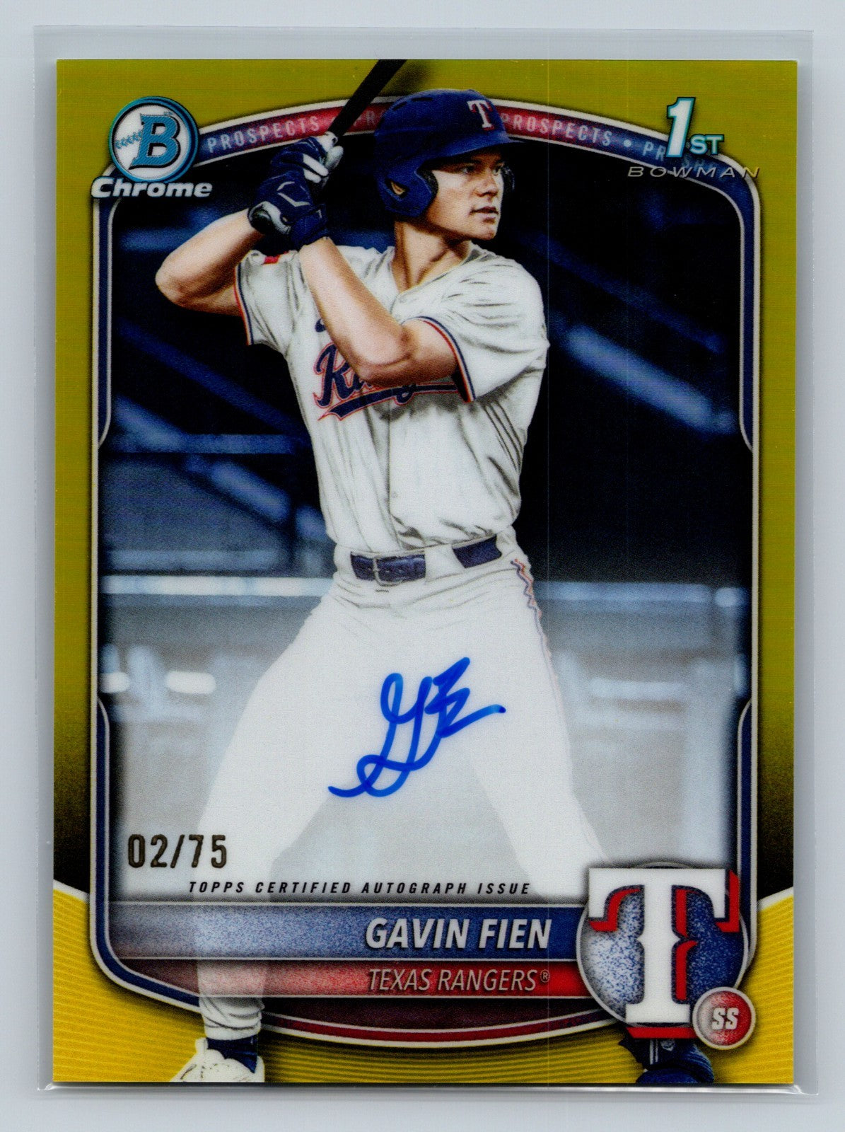 Gavin Fien 2025 Bowman Chrome 1st Yellow Refractor Auto /75 #CPA-GF Rangers
