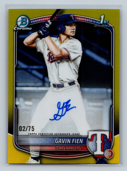 Gavin Fien 2025 Bowman Chrome 1st Yellow Refractor Auto /75 #CPA-GF Rangers