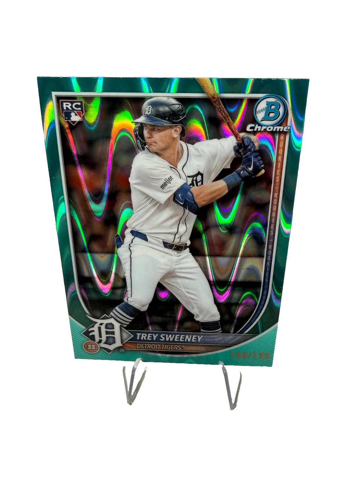 Trey Sweeney 2025 Bowman Chrome Aqua RayWave Refractor RC /199 #25 Tigers