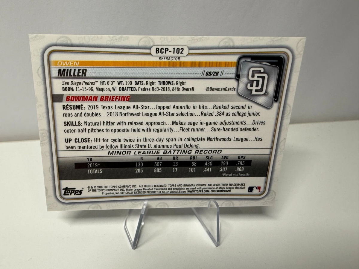 Owen Miller 2020 Bowman Chrome Prospect Refractor /499 #BCP-102 Padres