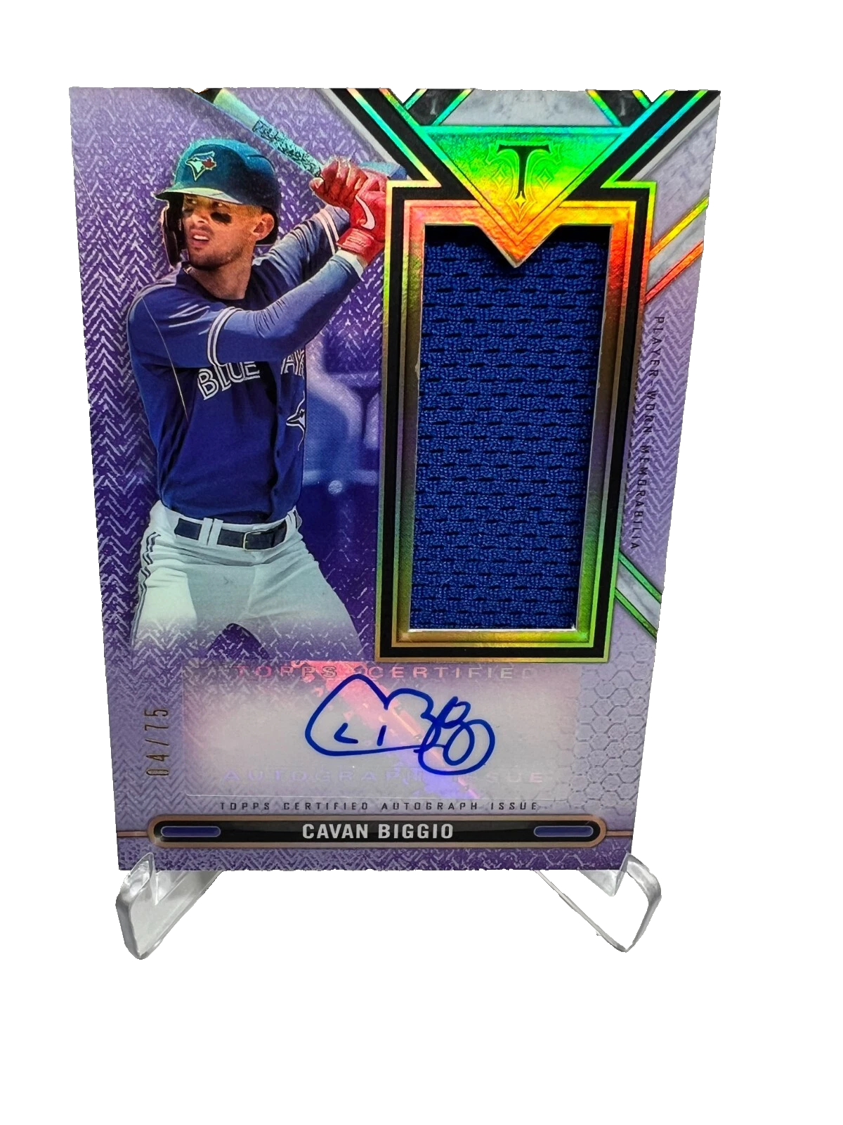 Cavan Biggio 2021 Triple Threads Single Jumbo Relic Auto /75 #ASJR-CB Blue Jays