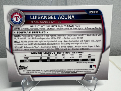 Luisangel Acuna 2023 Bowman Chrome Sapphire #BCP-230 Rangers