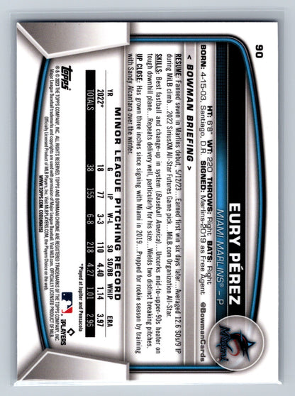 Eury Perez 2023 Bowman Chrome Sapphire RC #90 Marlins
