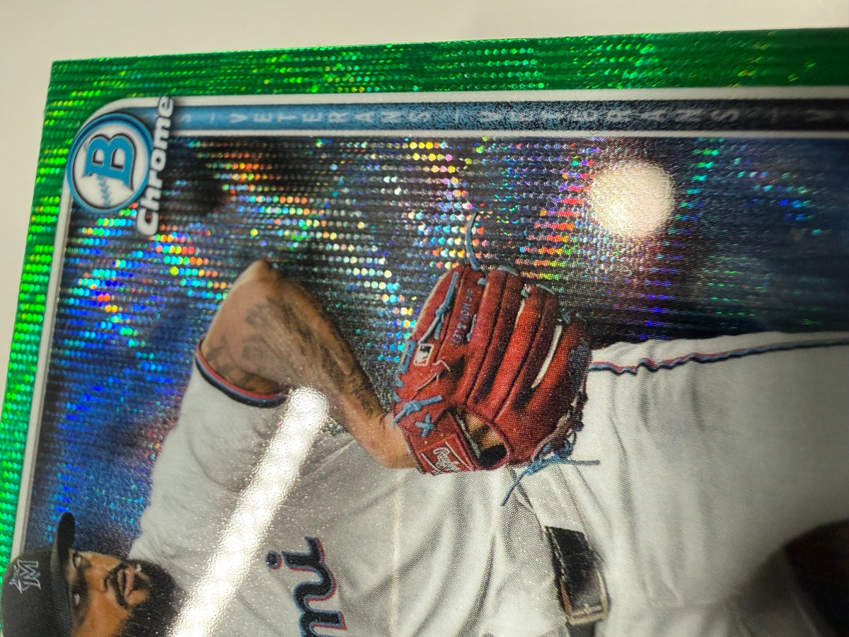 Sandy Alcantara 2025 Bowman Chrome Green Wave Refractor /99 #48 Marlins