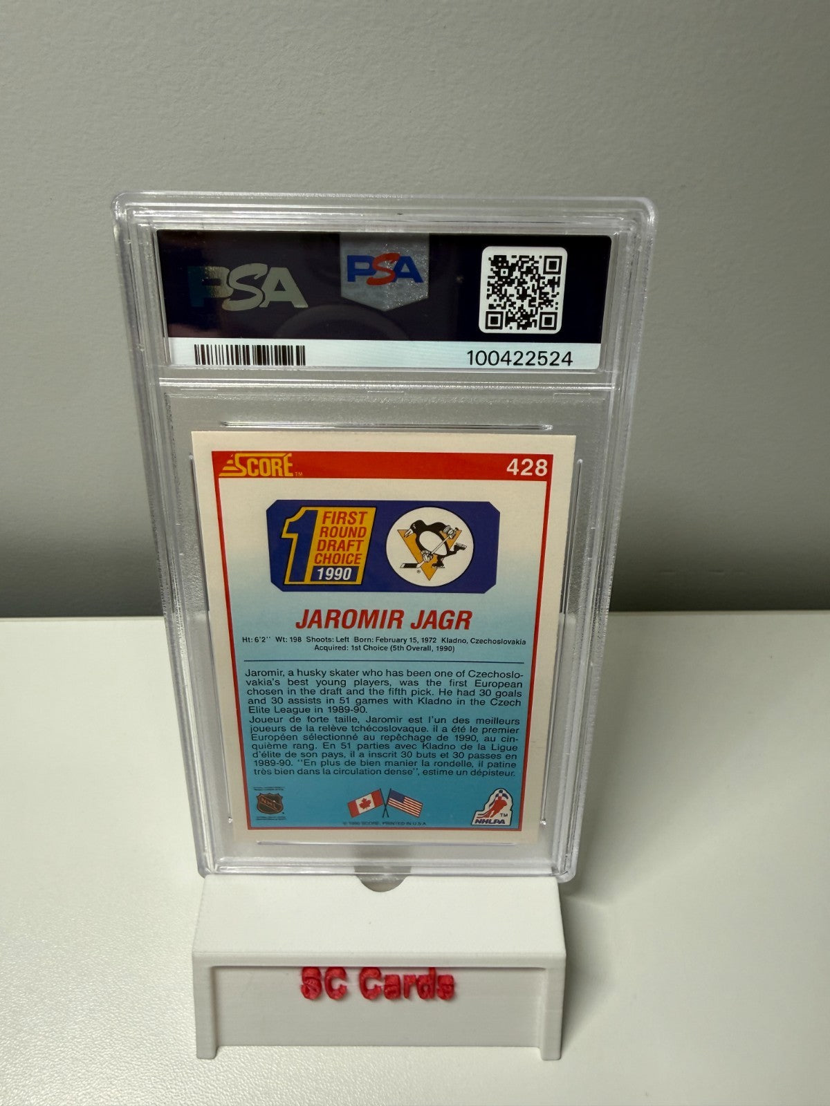 Jaromir Jagr 1990 Score Canadian 1st Round Draft Choice #428 PSA 8 NM-MT