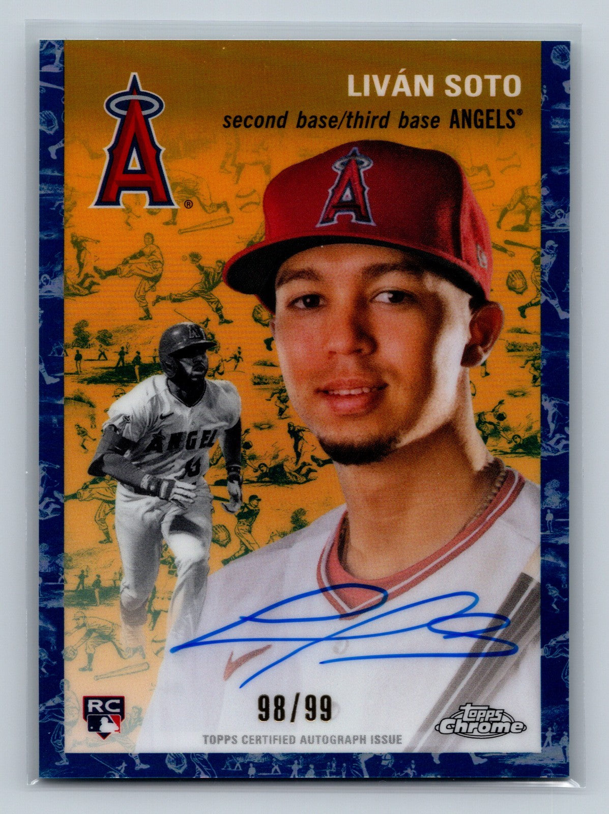 Livan Soto 2023 Topps Chrome Platinum Anniversary Blue Toile Cream Auto RC /99