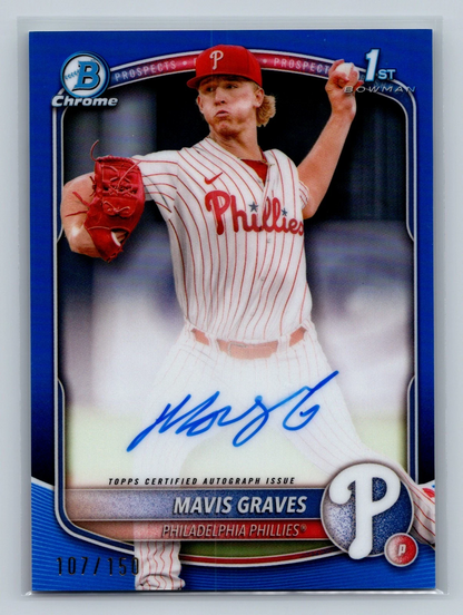Mavis Graves 2025 Bowman Chrome 1st Blue Refractor Auto /150 #CPA-MG Phillies
