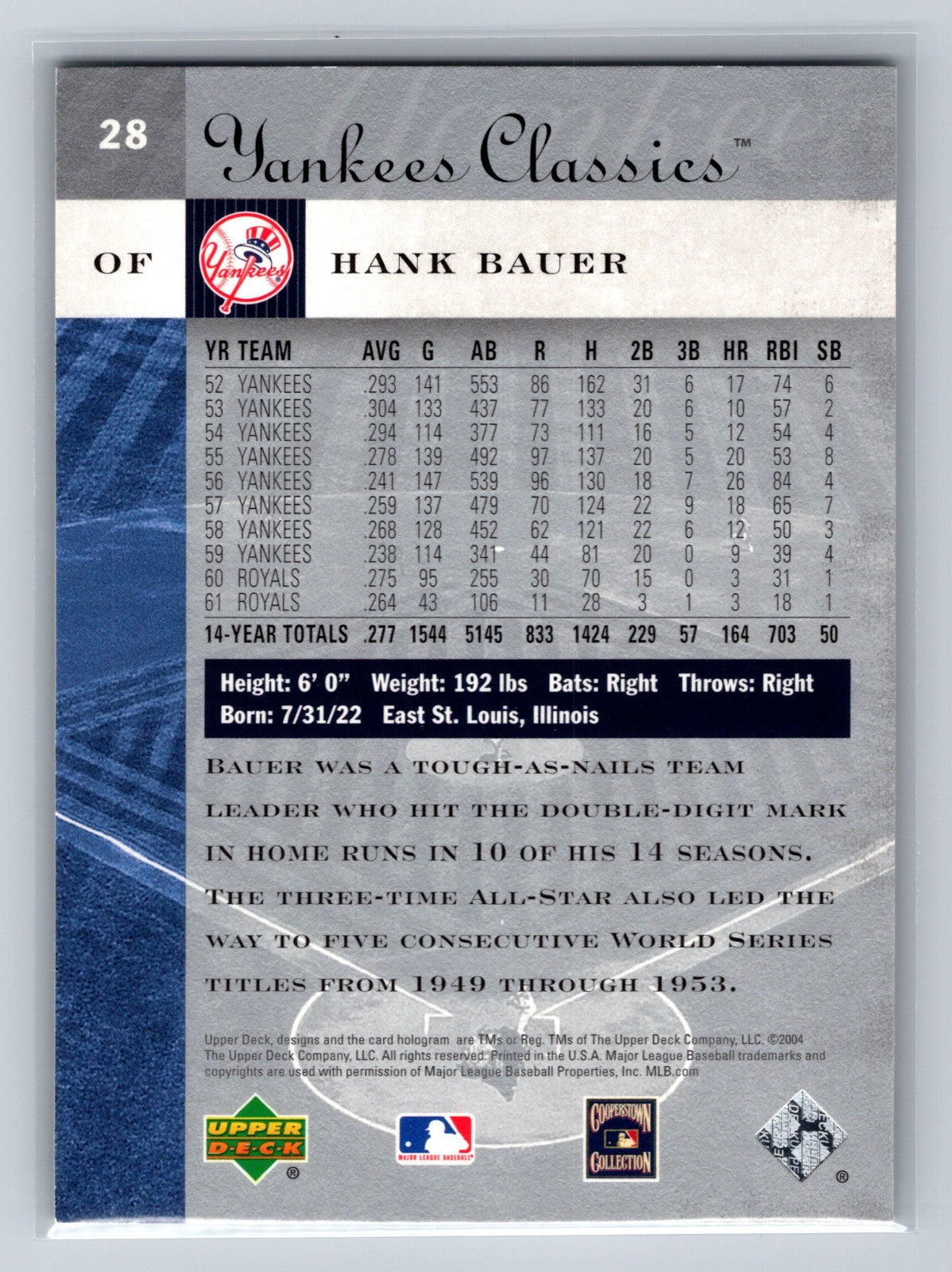 Hank Bauer 2004 Upper Deck Yankees Classics #28