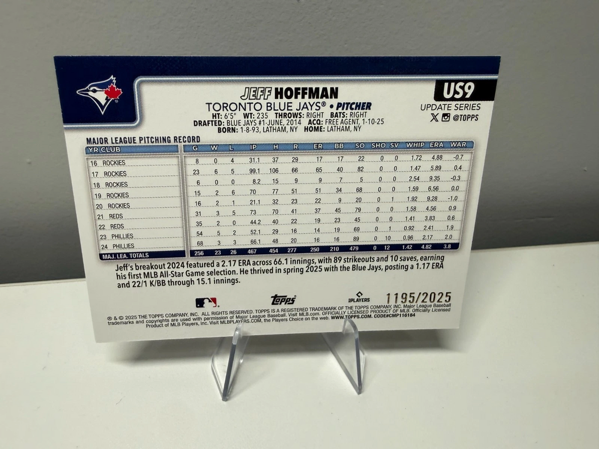 Jeff Hoffman 2025 Topps Update Series Gold /2025 #US9 Blue Jays