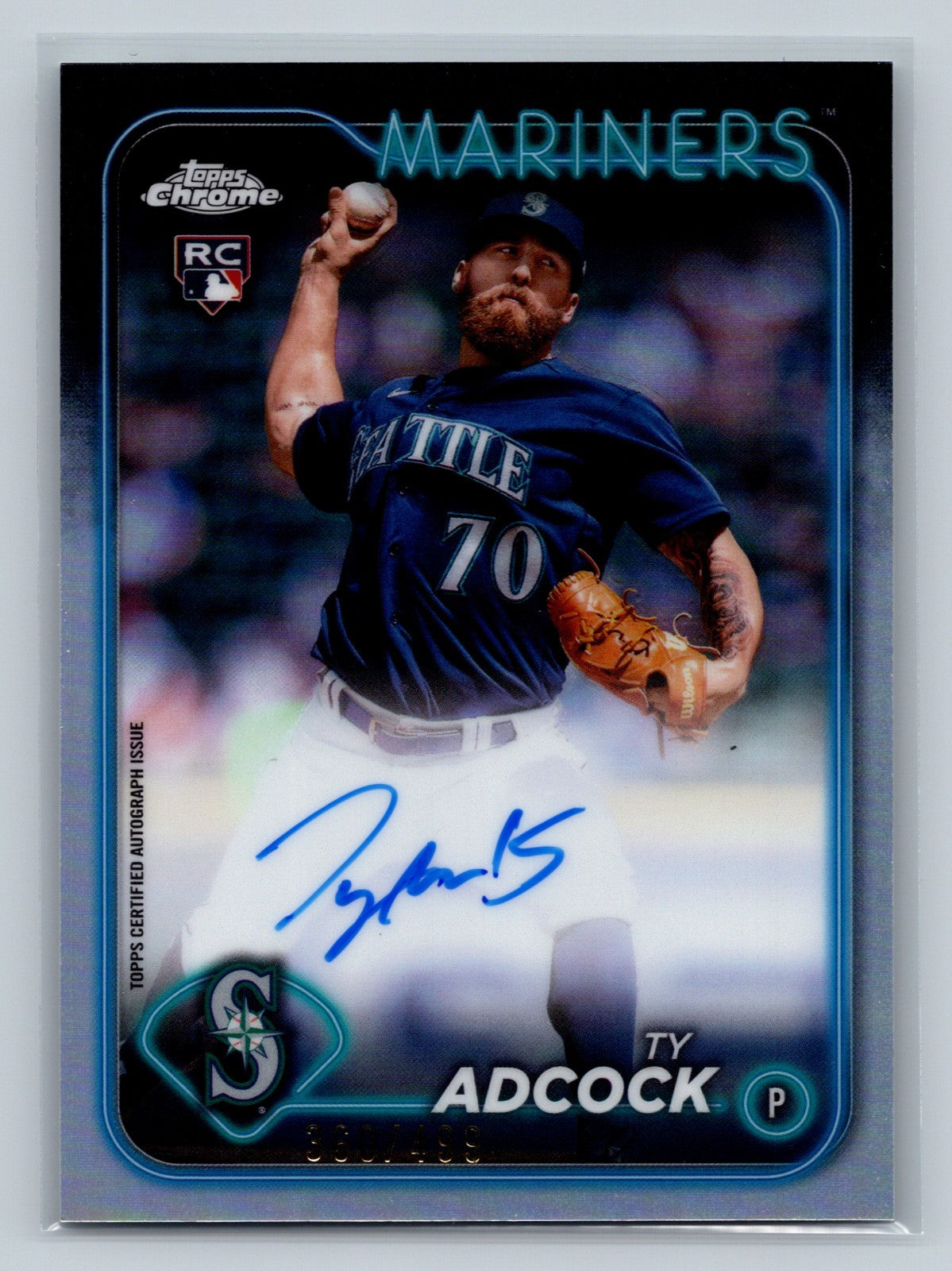 TY Adcock 2024 Topps Chrome Refractor Auto RC /499 #RA-TA Mariners