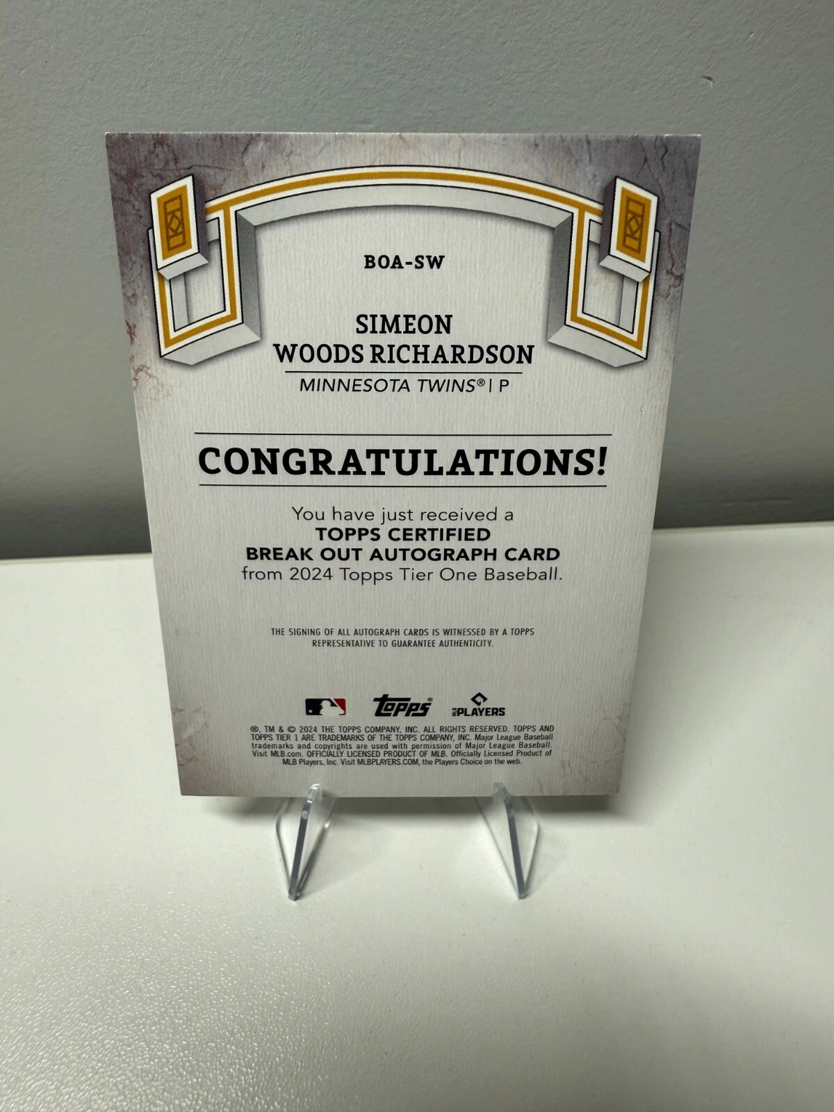 Simeon Woods Richardson 2024 Topps Tier One Break Out Blue Foil RC Auto /99