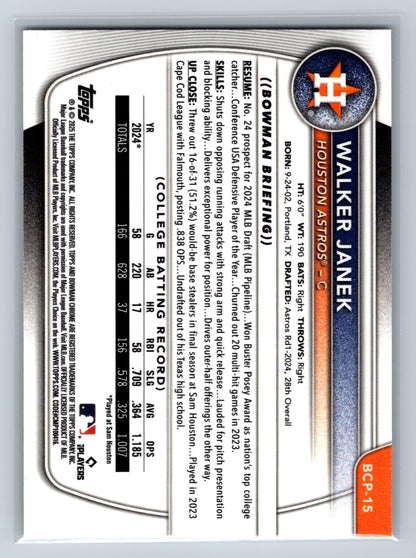 Walker Janek 2025 Bowman Chrome 1st Lava Refractor /399 #BCP-15 Astros